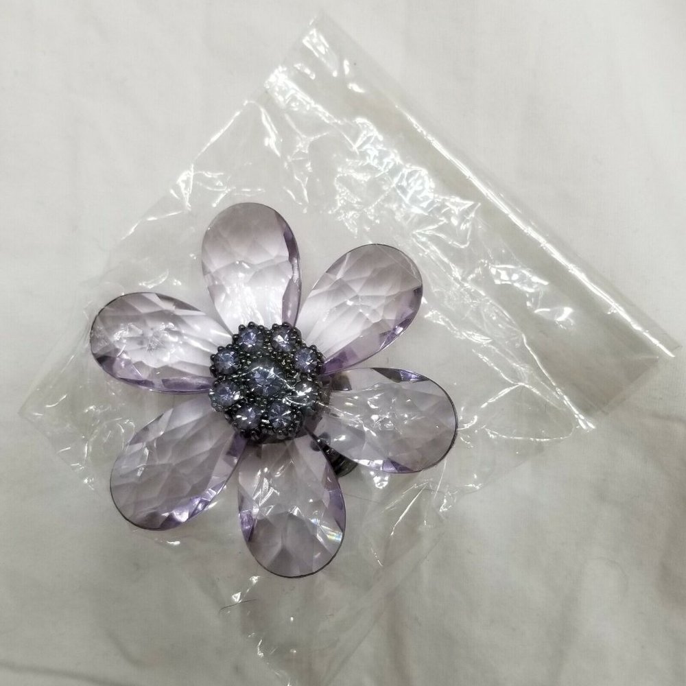 Extra Large Womens Purple Teardrop Crystal Flower Stretch Fashion Cocktail Ring - Picture 12 of 12